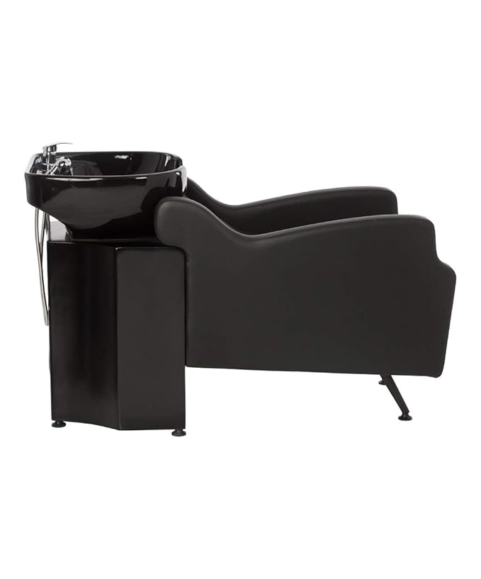 Buy-Rite Oasis Shampoo Backwash Station for Salons - All-Black Chair & Extra-Large Bowl Combo, Single Lever Hot/Cold Faucet, Lumbar Support, Vacuum Breaker, 56"x20"x33.5", TS-8076-BLK