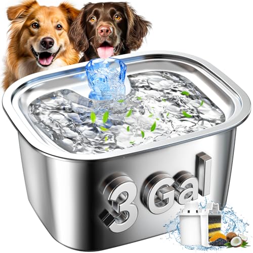 Stainless Steel Dog Water Fountain,3 Gallon Large Pet Water Fountains for Dogs and Cats, 12L /422oz Dog Water Bowl Dispens...