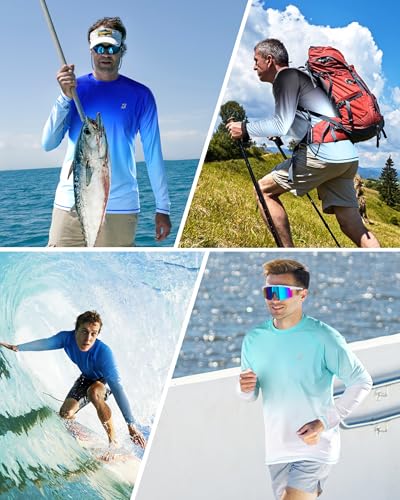 Roadbox Men's UPF 50+ Swim Shirts, Long Sleeve UV Sun Protection Rash Guard, Quick Dry SPF T-Shirt for Beach Surfing Fishing