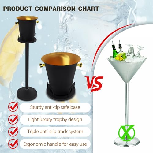 Champagne Bucket with Stand, Wine Bucket Stand with 5L Bucket, Stainless Steel Standing Ice Buckets for Bar, KTV, Hotel, P...
