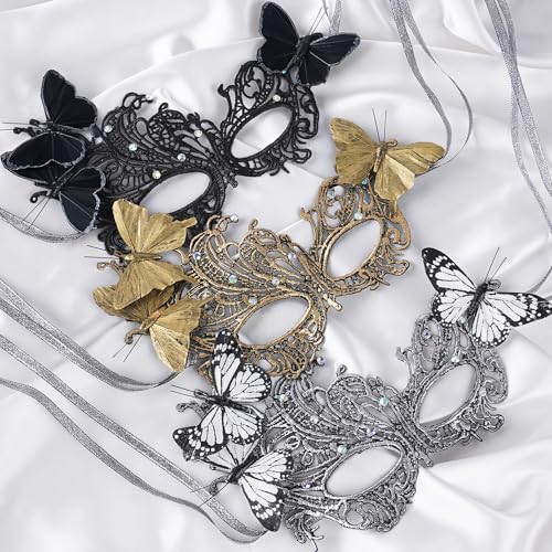 Zinniday Lace Masquerade Masks for Women - 2026 Halloween Venetian Butterfly Mask with Rhinestone