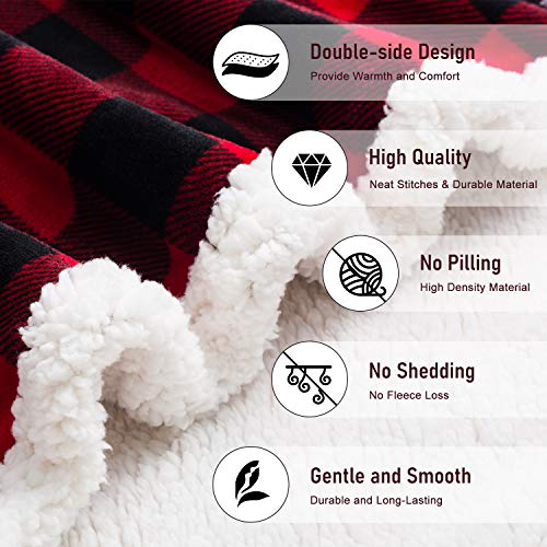 BEAUTEX Christmas Sherpa Fleece Throw Blanket, Super Soft Warm Buffalo Plaid Plush Blankets and Throws, Warm Winter Cozy F...