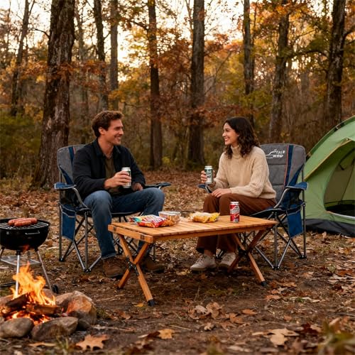 FAIR WIND Oversized Fully Padded Camping Chair for Heavy People with Lumbar Support, Heavy Duty Quad Fold Arm Chair with C...