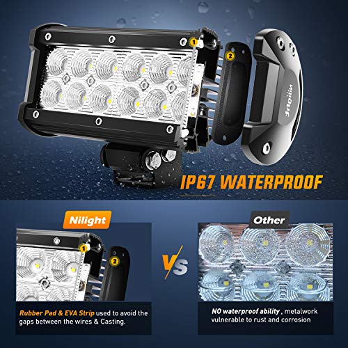 Nilight Led Pods 2Pcs 36W 2800LM 6.5 Inch Flood Off Road Light Bar Super Bright Driving Work Fog Lamps for Trucks Pickup G...