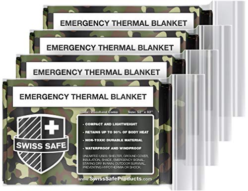 Swiss Safe 4 Pack Mylar Emergency Blankets for Survival - Compact & Insulated for Cold Weather - Designed for NASA, Outdoo...