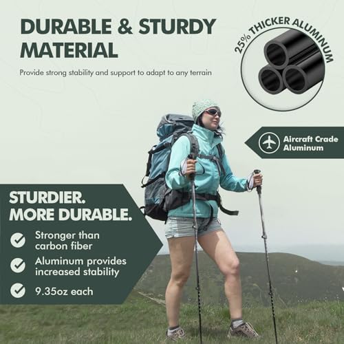 KINGGEAR Nordic Walking Stick, TP1 Hiking Poles Retractable Lightweight 7075 Aluminum, Trekking Poles with Flip Lock, Natu...