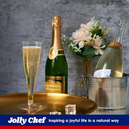 JOLLY CHEF 100 Pack Plastic Champagne Flutes Disposable 4.5 oz Clear Plastic Champagne Glasses Suitable for Wedding, Thank...