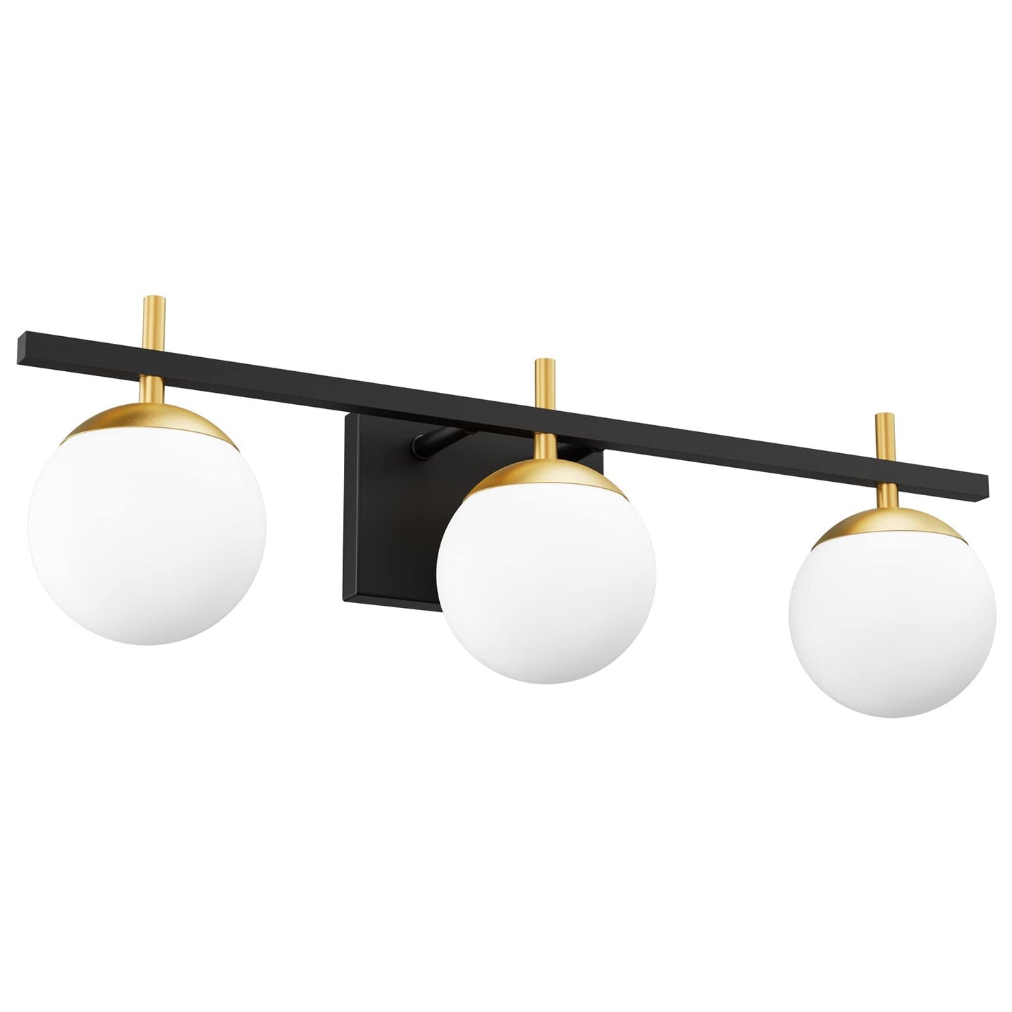 Ralbay Mid Century Modern Vanity Lights 3-Light Milky Glass Over Mirror, Black/Golden Wall Light Fixture for Bathroom (Exclude Bulb)