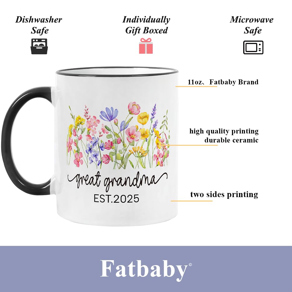 Fatbaby New Great Grandparents Gifts First Time 2025, Pregnancy Announcement for New Great Grandparents Mug Set, Promoted To Great Grandparents Great Grandma Grandpa 2025 Mugs 11 OZ
