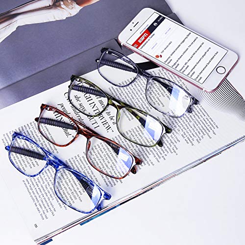 DOOViC Computer Reading Glasses 4 Pack Blue Light Blocking Glasses Anti Eyestrain Flexible Lightweight Readers for Women Men