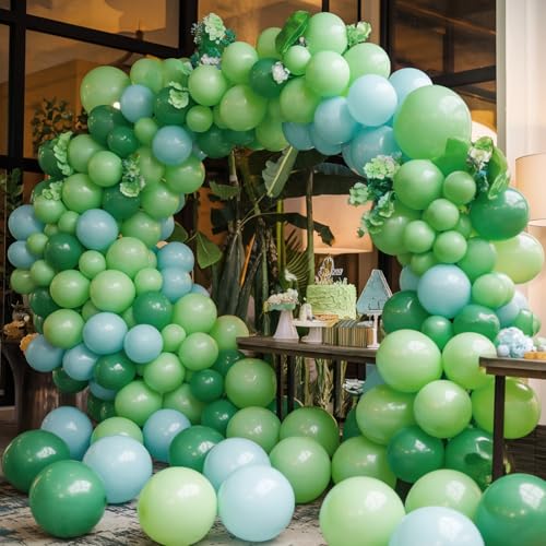 Blue and Green Balloons, Slate Blue Balloon Arch Kit,Baby Blue Light Green Balloons for Baby Shower Boy Birthday Party Bac...