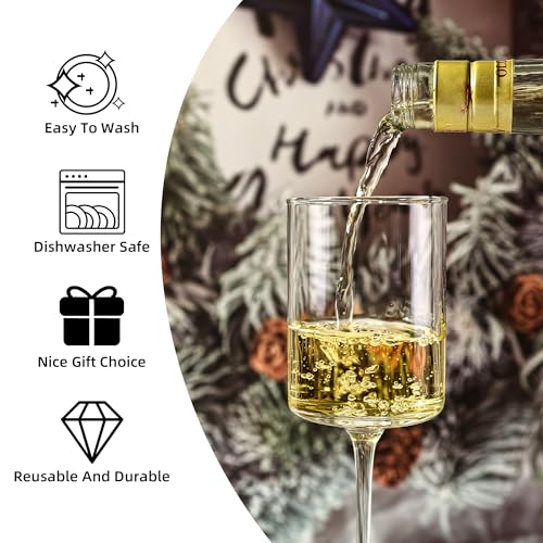 UMEIED 10 Oz Square Champagne Flute Glasses Set of 12, Long Stem Wine Glass for White & Red Wine, Gifts for Wedding Annive...