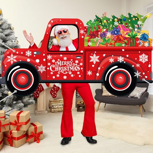 Panelee Christmas Truck Photo Props Xmas Gifts Truck Selfie Frame Backdrop Banner Merry Christmas Car Backdrop Decorations...
