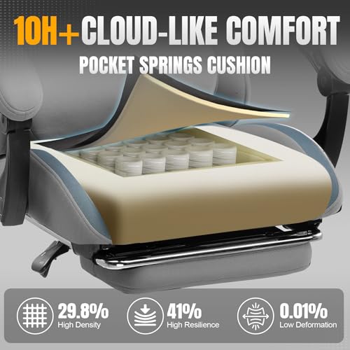 GTPLAYER Gaming Chair with Foot Rest & Pocket Spring Cushion, Ergonomic High Back Computer Desk Chair with Headrest & Lumb...