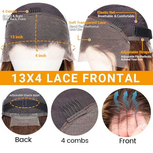 Honey Blonde Lace Front Wig Human Hair 13x4 HD Body Wave Highlight Lace Frontal Wigs Human Hair Pre Plucked With Baby Hair 180% Density Body Wave 4/27 Glueless Human Hair Wigs For Women 26inch