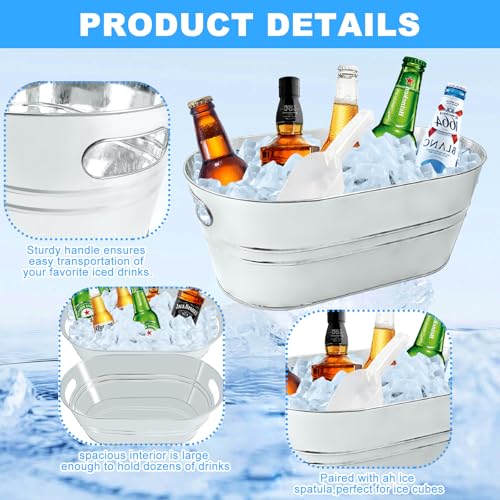4Pcs 3 Gallon Galvanized Bucket Ice Bucket Large Metal Drink Buckets for Parties Beer Beverage Tub with Scoops for Champag...