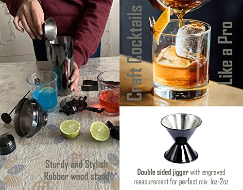 Voila Artisan 11 Pcs Premium Cocktail Shaker Set Bartender Kit, Black