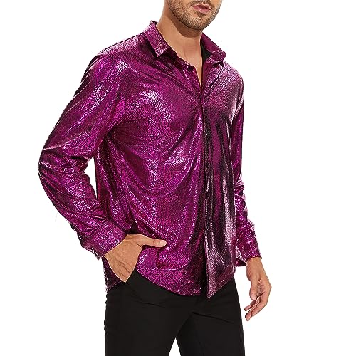 Zando Mens Disco Shirt Outfit Retro 70s Shirts for Men Sequin Glitter Long Sleeve Button Down Disco Outfits Party Costume