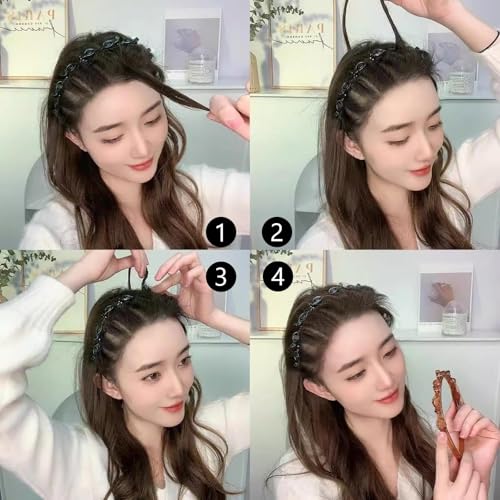 acDesign 4 Pcs Headband with Clips, Professional Weave Bangs Hairstyle Hairpin Headband, Clip Headbands for Women (2Black ...