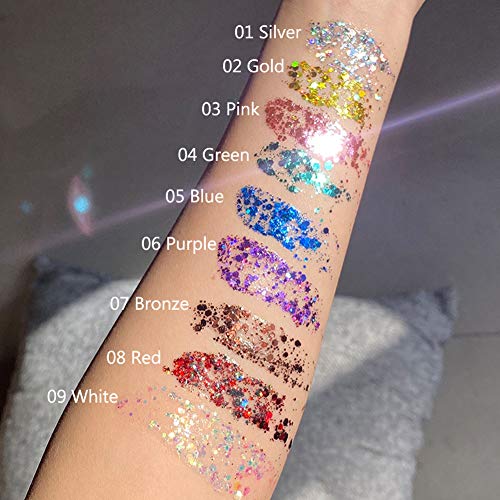 GL-Turelifes Mermaid Sequins Chunky Glitter Liquid Eyeshadow Glitter Body Gel Festival Glitter Cosmetic Face Hair Nails Ma...