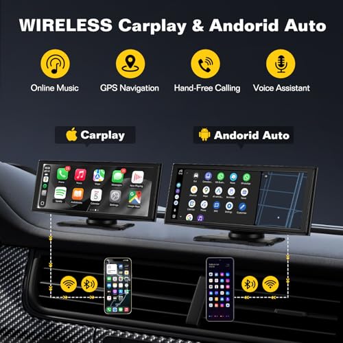 Stihoze 10.26'' Wireless CarPlay Screen for Car with 4K Dash Cam & 1080P Backup Camera, Apple Car Play & Android Auto Car ...