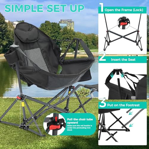 Ainfox Hammock Camping Chair with Footrest, Foldable Portable Rocking Chairs for Adults Outside Swinging Camp with Cup Hol...