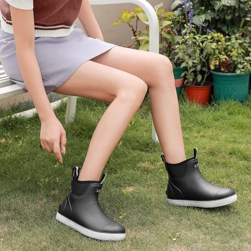 CKWLXQY Women's Deck Boots, Waterproof Ankle Rain Boots with Anti-Slip Traction, Rubber Garden & Fishing Boots for Boatin...