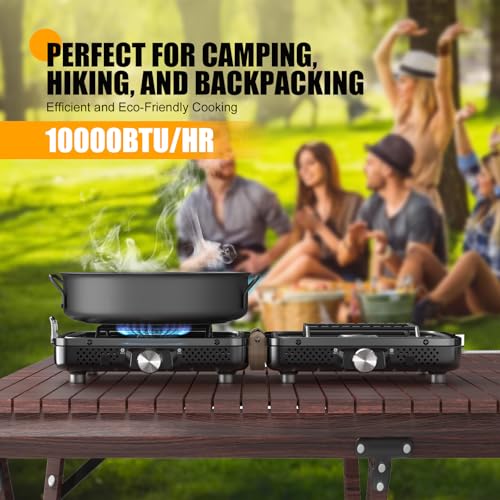 Camping Stove - 2-Burner Propane Camp Stove with Push-Button Instant Ignition,Adjustable Stove with Carry Bag & Handle for...
