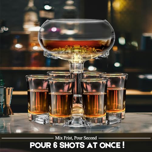 Adjustable Shot Glass Dispenser and Holder Made of Food Grade Plexiglass, Shot Dispenser with 6 Drinking Glasses for Kinds...