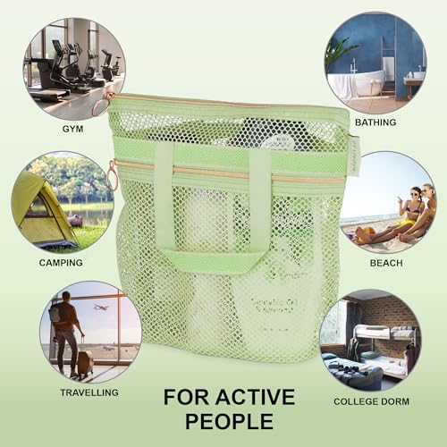 DV Lifestyle Mesh Shower Bag 10.2x9.9'' Quick-Dry Caddy with Zipper & 2 Pockets. Portable Toiletry Tote for Bathroom, Gym,...