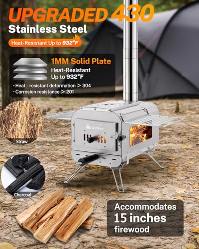 Gonex Hot Tent Stove, Portable Wood Burning Camping Stove with Ash Drawer & Large Firebox for Tent, Outdoor, Heating, Cook...