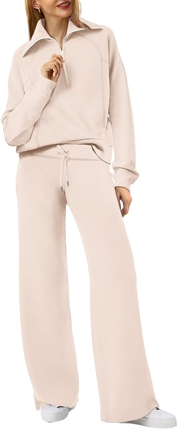 XIEERDUO Lounge Sets For Women 2025 Half Zip Sweatshirt And Wide Leg Sweatpant 2 Piece Outfits Sweatsuit Tracksuit