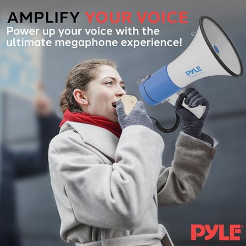 Pyle Megaphone - Portable PA Bullhorn - Built-In Siren, 50W Adjustable Volume Control In 1200 Yard Range, Ideal For Any Ou...