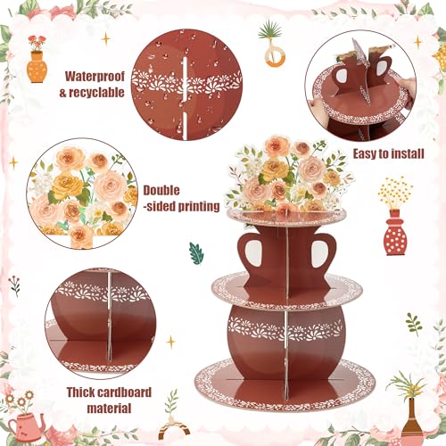 ANGOLIO De Barro Mexicanos Cupcake Stand Party Supplies - 3 Tier Mexican Flower Birthday Cupcake Tower Taco Dessert Holder...