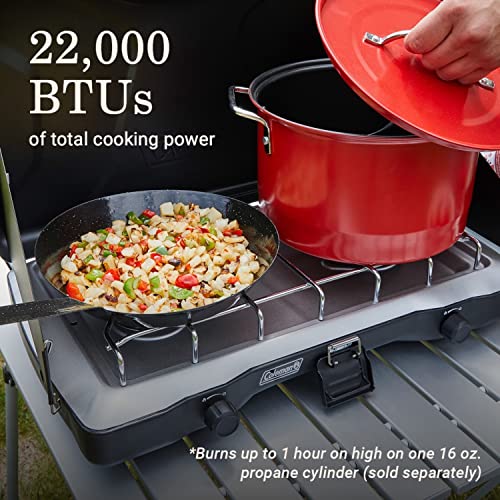 Coleman Triton 2-Burner Propane Stove, Portable Camping Cooktop with 2 Adjustable Burners & Wind Guards, 22,000 BTUs of Po...