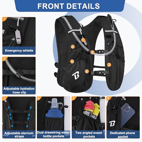 BECOJADDE Running Vest Hydration Backpack for Men Women, 5L Lightweight Running Backpack Hydration Pack for Marathon, Trai...
