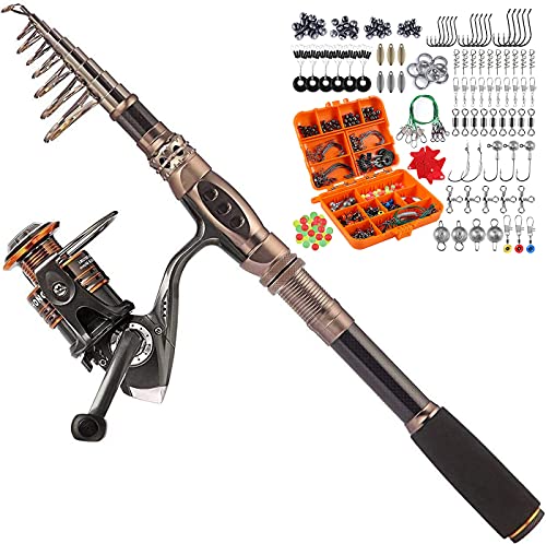 PLUSINNO Fishing Rod and Reel Combos, 212Pcs Fishing Tackle Kit with Tackle Box, Saltwater Freshwater Resistant Fishing Gear