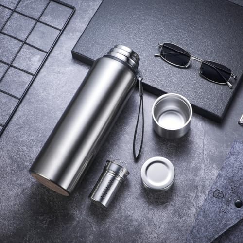 CDJ 17 oz Thermos with Tea Infuser Stainless Steel Vacuum Insulated Water Bottles with 2 Covers Flasks for Hot and Cold Dr...