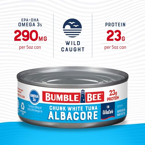 Bumble Bee Chunk White Albacore Tuna in Water, 5 oz Can (Pack of 24) - Wild Caught Tuna - 23g Protein per Serving, High in...