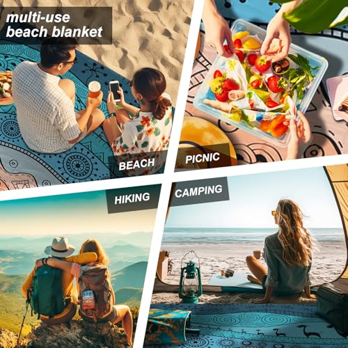 SKYREH Beach Blanket Waterproof Sandproof, 79" x 83" Extra Large Sand Free Quick Drying Beach Mat, Compact Outdoor Picnic ...