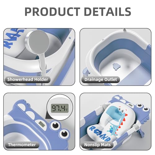 TPN Collapsible Baby Bathtub, Baby Bath Tub with Soft Cushion & Real-Time Thermometer, Baby Bathtub Infant to Toddler Tub...