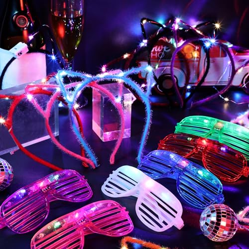 88 Pieces Light Up Party Favors Including 48 Glow Glasses LED Flashing Shutter Shades Glasses with 40 LED Cat Ear Headband...
