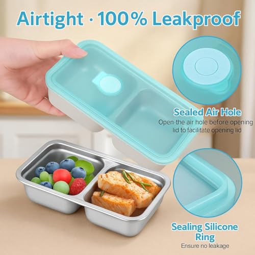 AJORR Grab and Go Stainless Steel Double Compartment Snack Containers, Reusable with Lids, Secure-Lid Lunch Box for Snack...