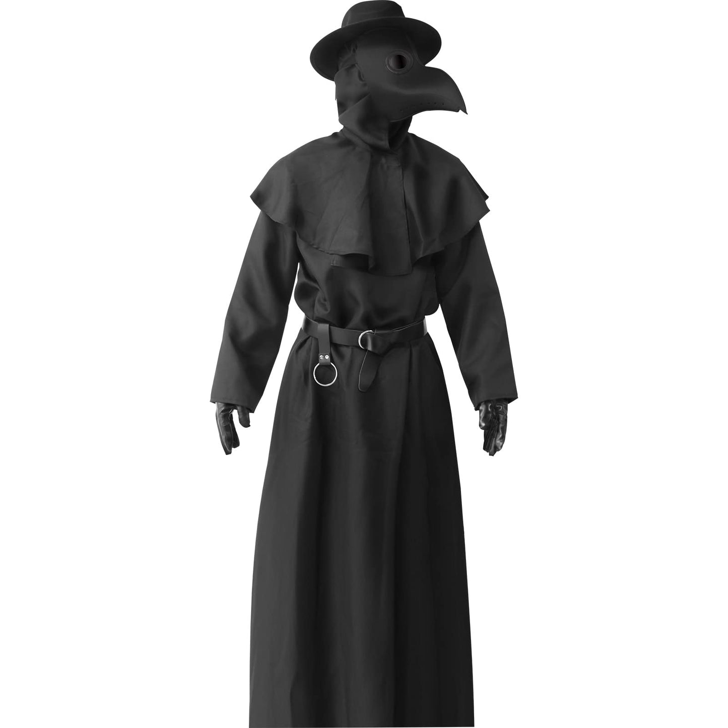 ATTBEA Halloween Costume Compatible for Plague Doctors with Bird Beak Mask, Black Cloak Robe with Hood, Medieval Monk Priest Cosplay for Men Women Adults