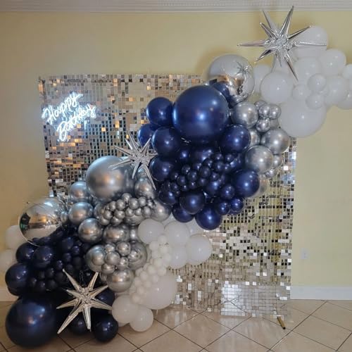 Blue and Silver Balloons Arch Garland Kit, 134pcs Navy Blue and Silver Balloons with Different Size for Birthday Party Bab...