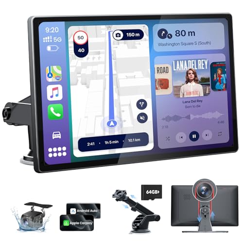 TECXERLLON 9.0'' Wireless Carplay Screen for Car with 4K Dash Cam & 1080P Backup Camera, Touchscreen Car Stereo with Carpl...