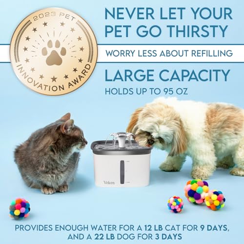 Veken Innovation Award Winner 95oz/2.8L Pet Fountain, Automatic Cat Water Fountain Dog Water Dispenser with Replacement Fi...