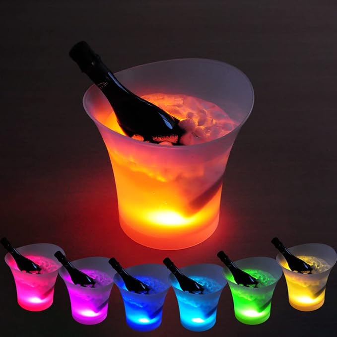 Japard LED 5L Ice Bucket Serving Tray, Light up Ice Basket - Large Capacity, Lightweight, 7 Colors Illuminating for Home P...