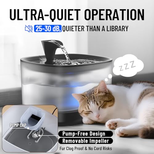 Veken Cat Water Fountain with Detachable Tank, Easy to Clean & Assemble, 84oz/2.5L Pet Drinking Dispenser with Quiet Opera...