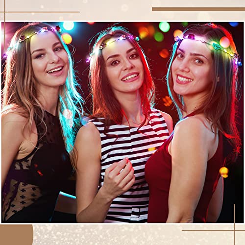 Janinka 70 Pcs LED Flower Crown Light Up Wreath Headband Hair Accessories Crown Luminous Head Band Tiara Glow Floral Headp...